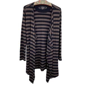 Soma Cardigan Divine Terry Draped Cardigan Striped Size Medium Pockets Brown